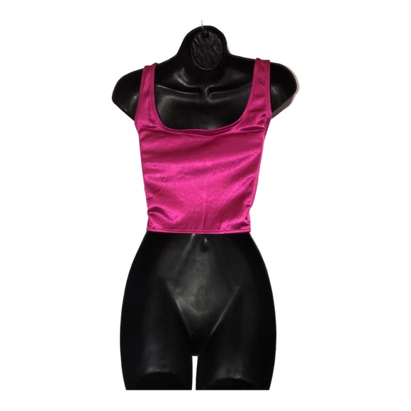deep pink shaped hook n eye closure satin sheen effect sleeveless bustier size L - Picture 15 of 15